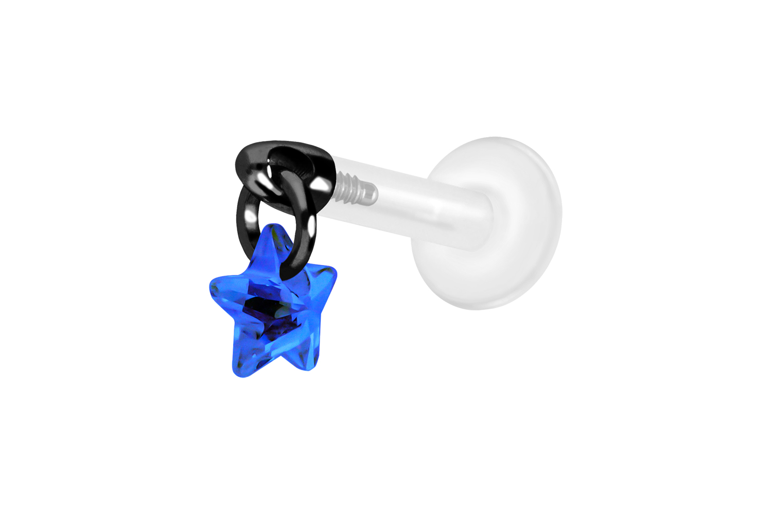 PTFE Labret Piercing mit Innengewinde + Titan-Aufsatz KRISTALLSTERN